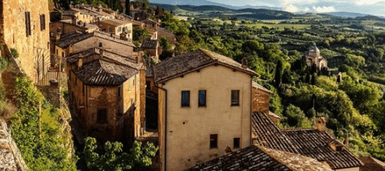 yellow brick italian houses on a steep slope in th