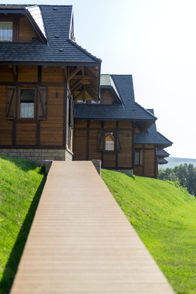 Beautiful wooden apartments in summer