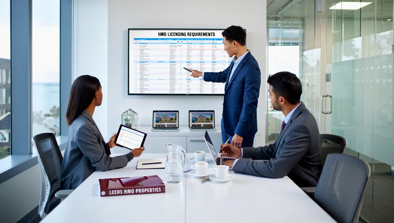 Professional presenting HMO licensing data to team