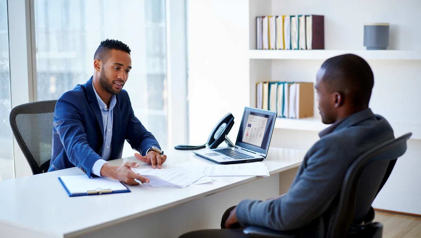 Advisor reviewing post-purchase documents with client