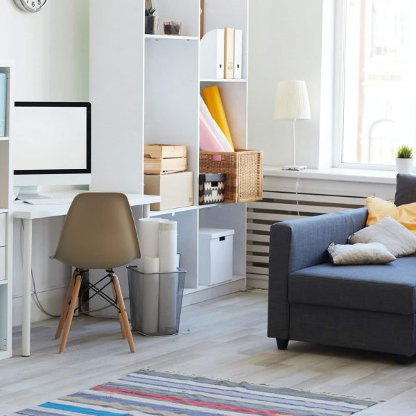 Apartment Interior in White and Blue