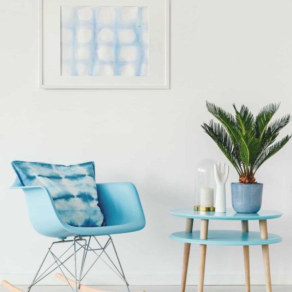 Blue and white apartment interior